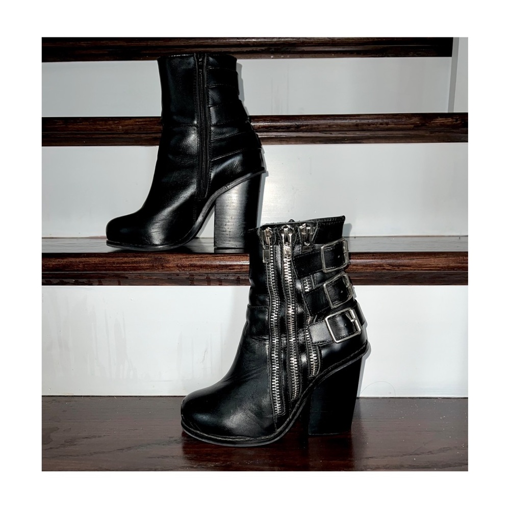 Black Leather Ankle Boots with Buckle Detail - Picture 13 of 16